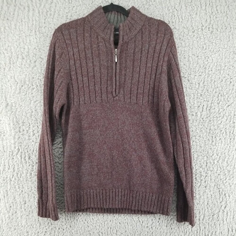 Michael Brandon Sweater Mens Large Burgundy Red 1/4 Zip Knit Pullover Normcore